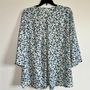 Croft & Barrow Floral Blouse - Blue, White, and Tan
